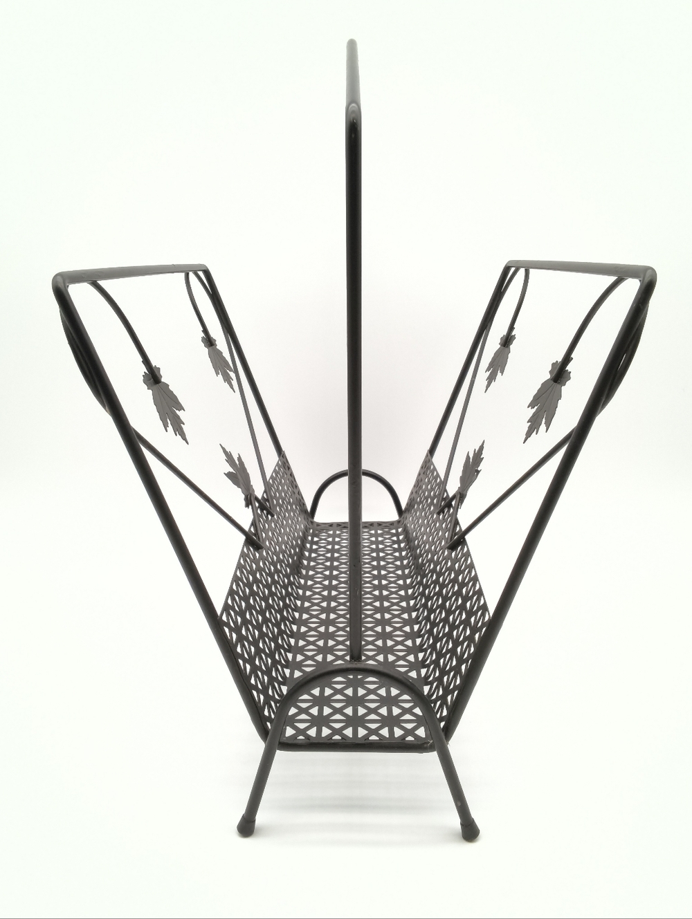 Vintage Mid-Century Modern Black Iron Maple Leaf Magazine Rack - Picture 7 of 14